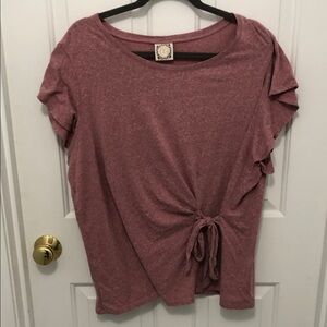 Trusello  Dusty Rose Side Tie Short Sleeve Tee